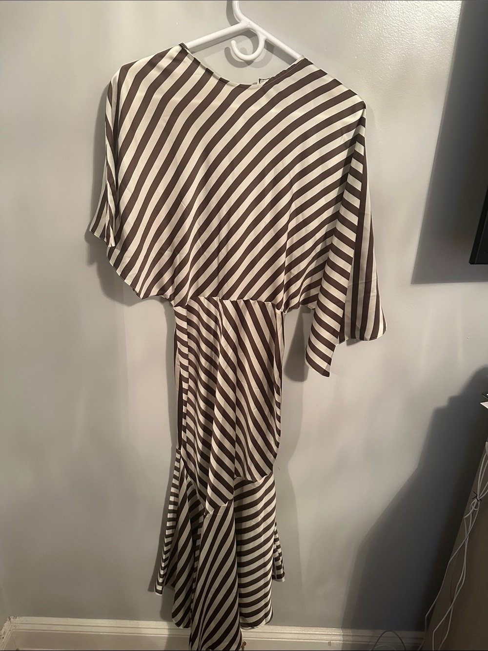 ASOS Brown and White Asymmetrical Striped Midi Dress